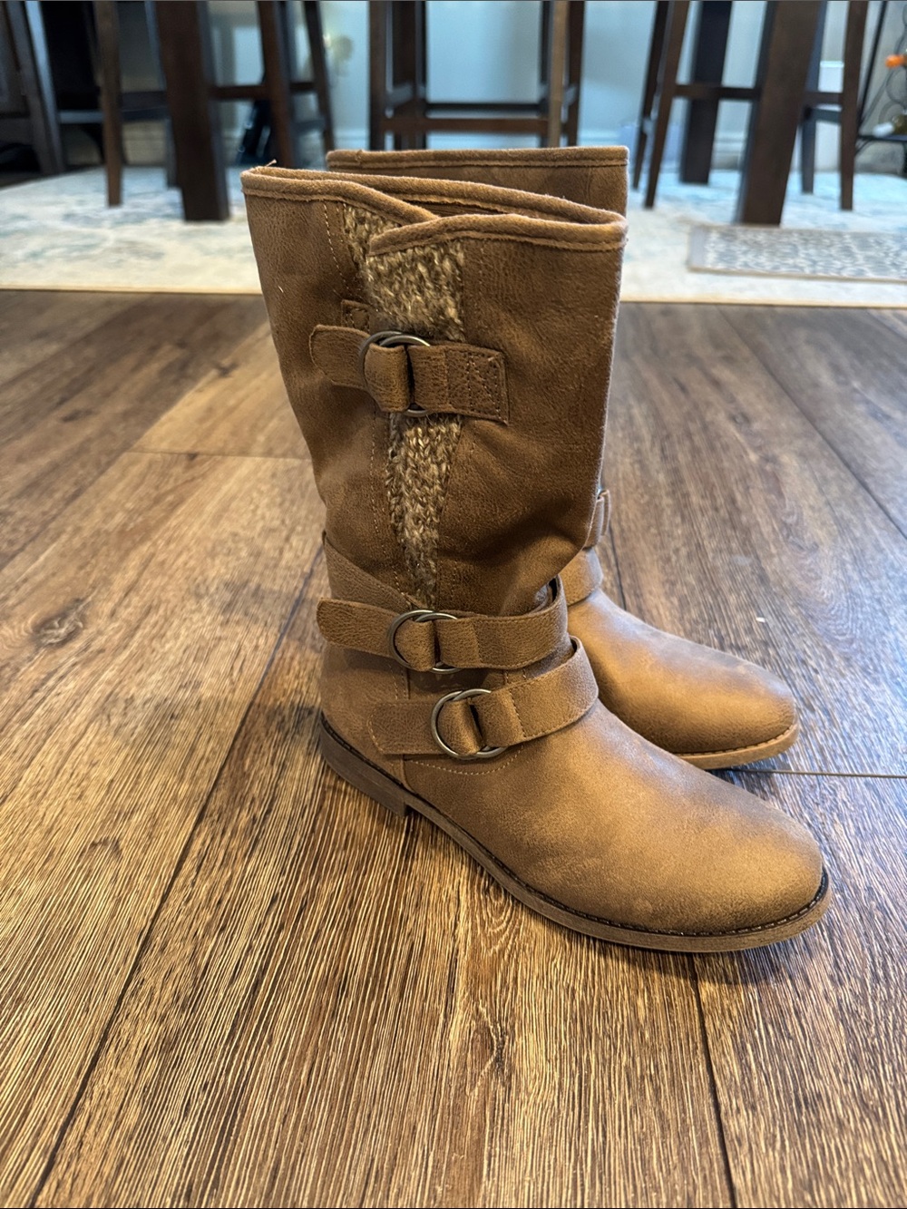 Rampage Tan Mid-Calf Buckle Combat Boots